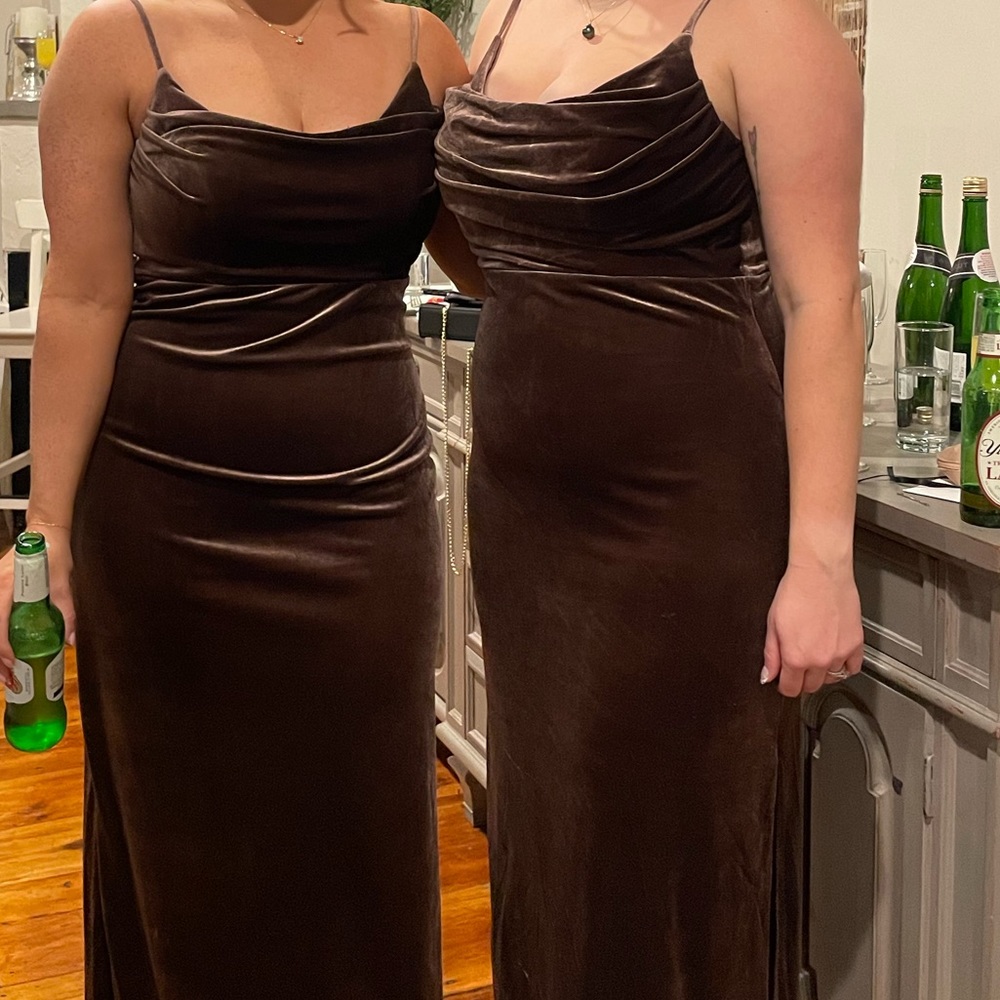 Revelry Brown Purple Velvet Cowl Neck Slip Dress - Picture 6 of 7